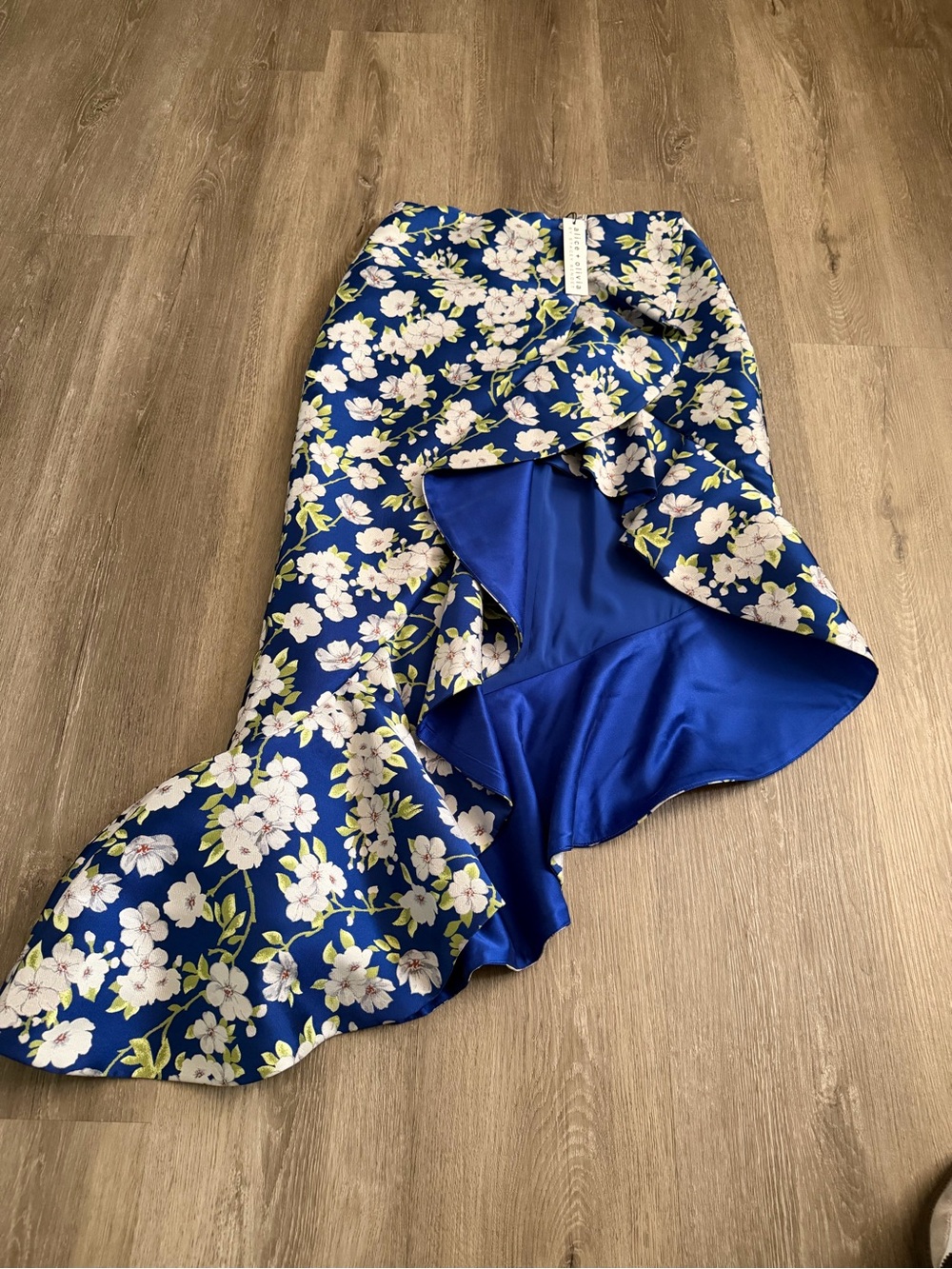 Alice + Olivia Blue Floral High-Low Ruffle Skirt